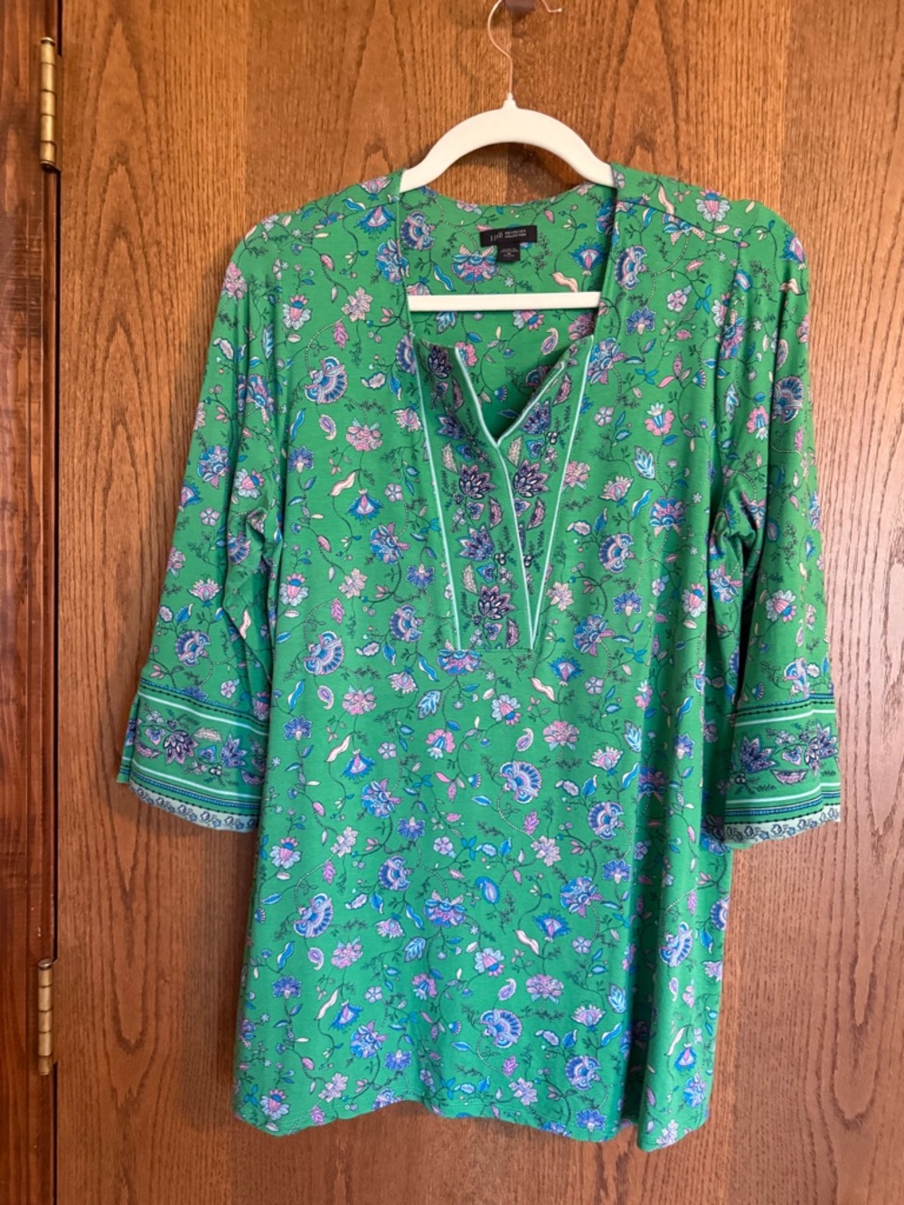 J. Jill Green Floral Split-Neck Tunic
